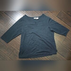 Cabin Creek Womens Black Keyhole Ribbed Pullover Top 1X